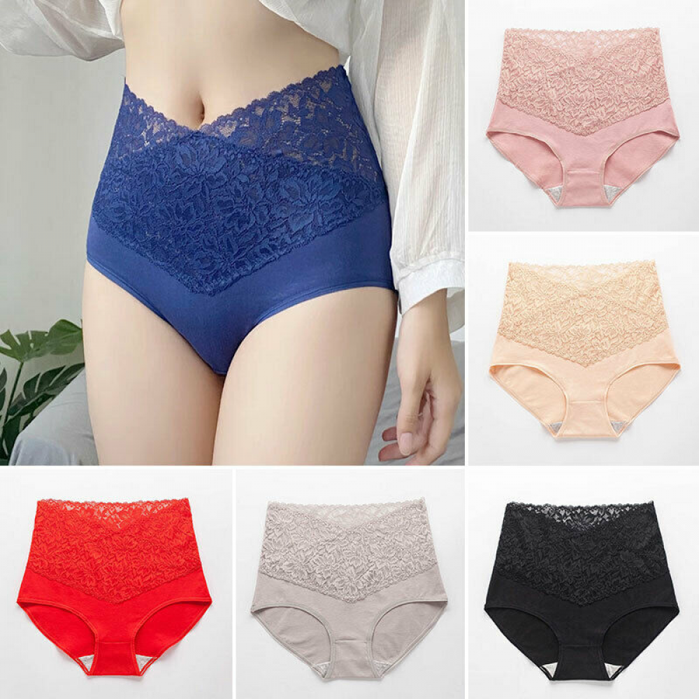 Plus Size Cotton High Waist Floral Lace Panties Sexy Lingerie Underwear for Women