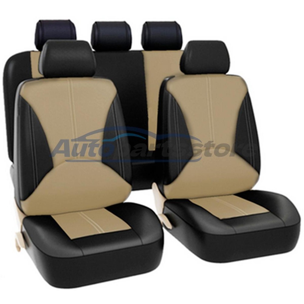 PU Leather Car Seat Covers Full Set 9PCS – Front & Rear Seat Protector Cushion Mats  