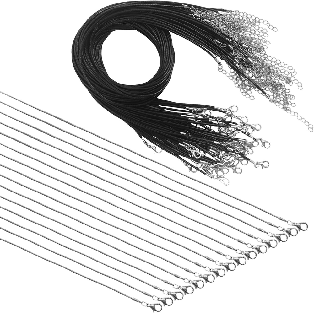 50 Pieces of Waxed Necklace Cord with Clasp and 15 Pieces of Snake Chain Charms