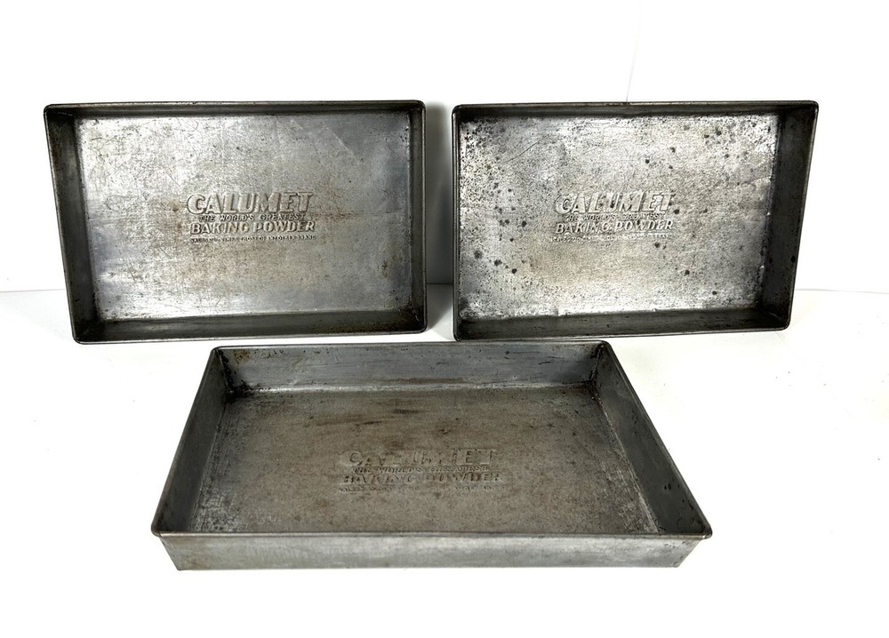 Vintage Calumet Baking Powder 11x7 Tin Cookie Sheet Lot of 3