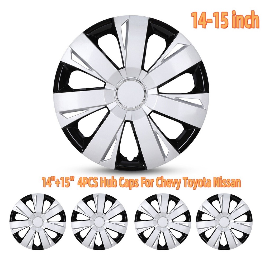 4PCS Silver Black Lacquer Wheel Hub Caps for Chevy Toyota Nissan 14-15 Inch