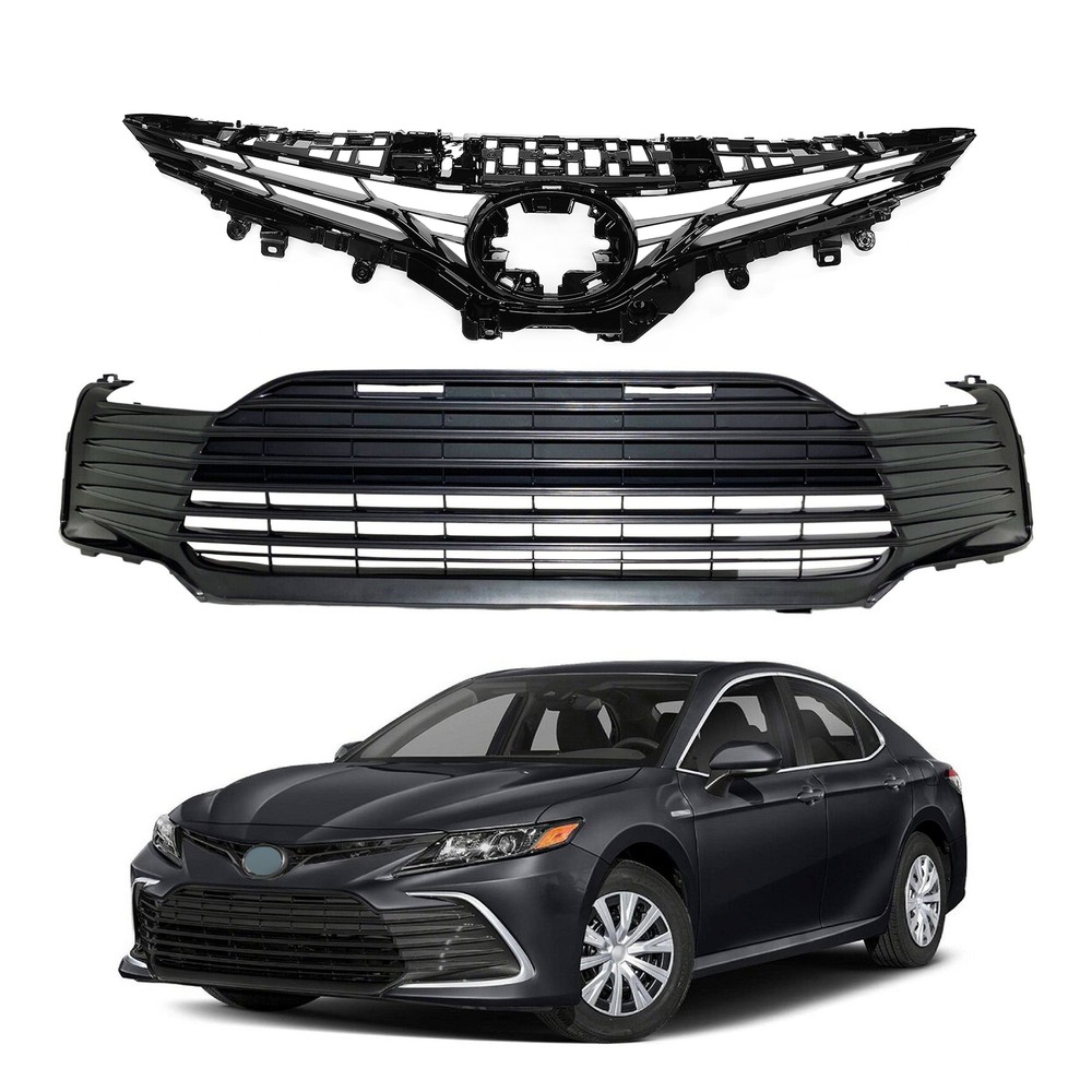 For 2021 2022 Toyota Camry LE XLE Front Bumper Upper Lower Grille Assembly Set