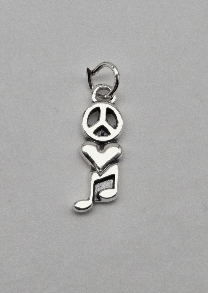 Vintage Peace Sign Love Music Note Band Orchestra Charm Pendant - 1.5g