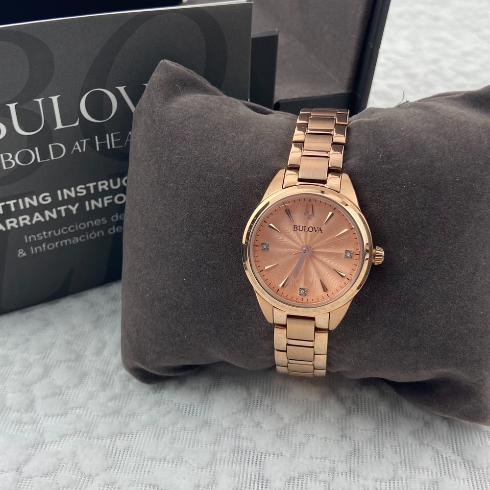 Bulova Sutton Women's Watch 97P151 Diamond Rose Gold Dial Quartz Stainless Steel