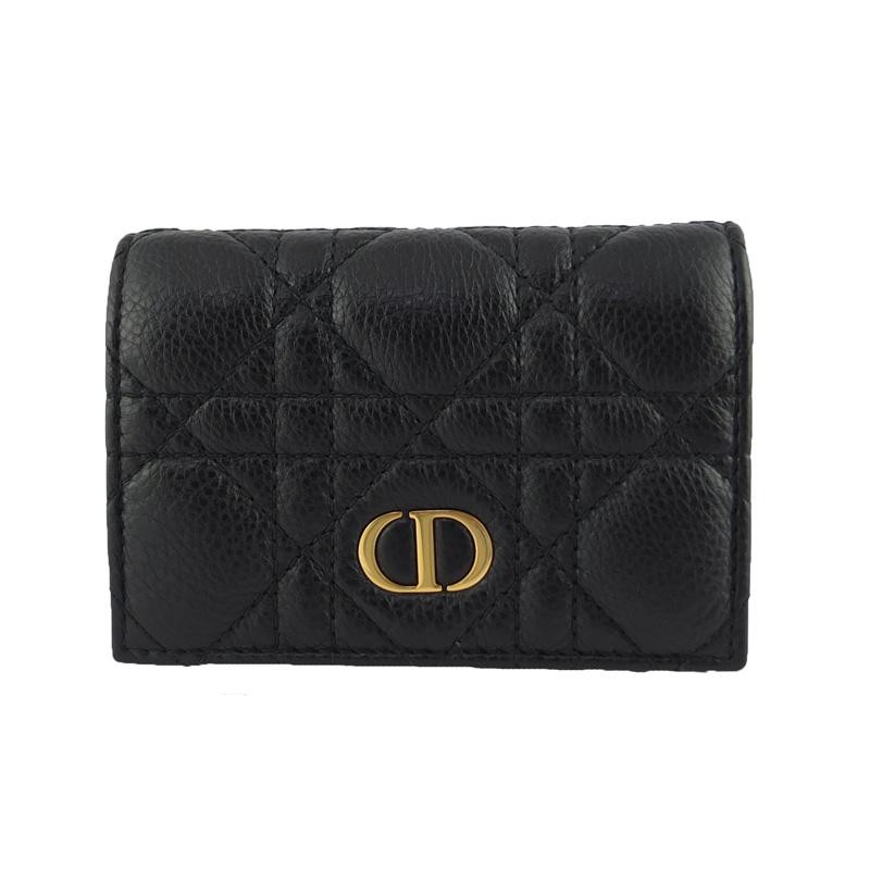 Christian Dior Caro Glycine CD Logo Coin Case Wallet Purse Leather Black Auth
