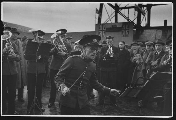 The band from the Penallta Colliery plays to commemorate the natio- Old Photo