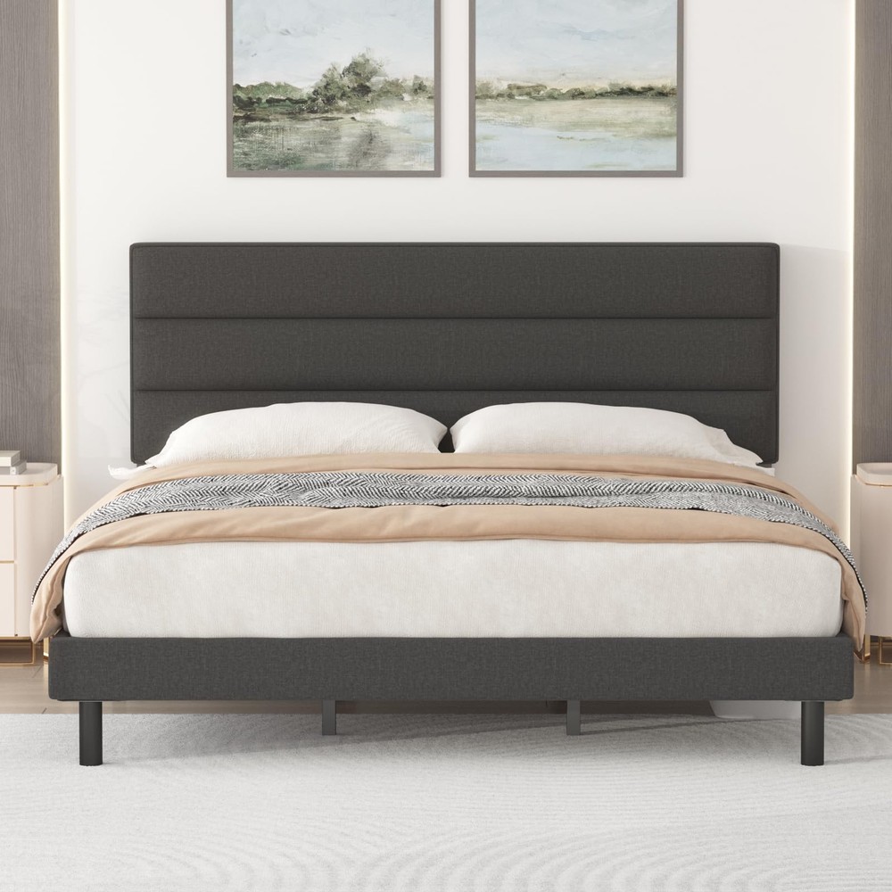 Queen Size Bed Frames with Headboard,Sturdy Upholstered Platforms Bed with Wo...