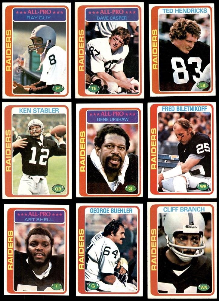 1978 Topps Oakland Raiders Team Set of 7 Cards in Near Mint Condition