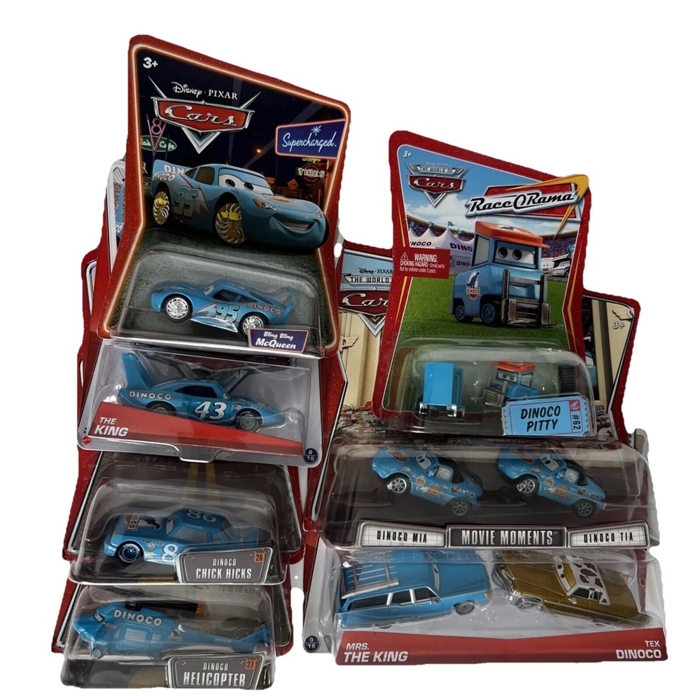 9  DISNEY PIXAR CARS- The Entire DINOCO TEAM- Includes Helicopter & Pitty NIB