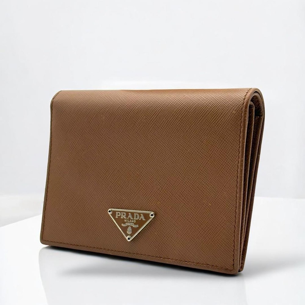 Prada Saffiano Leather Bifold Wallet Brown Authentic