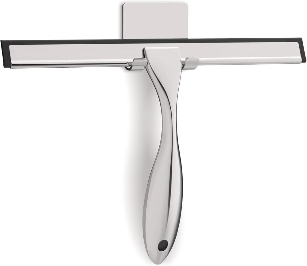 All-Purpose Stainless Steel Shower Squeegee for Glass Doors with Adhesive Hooks