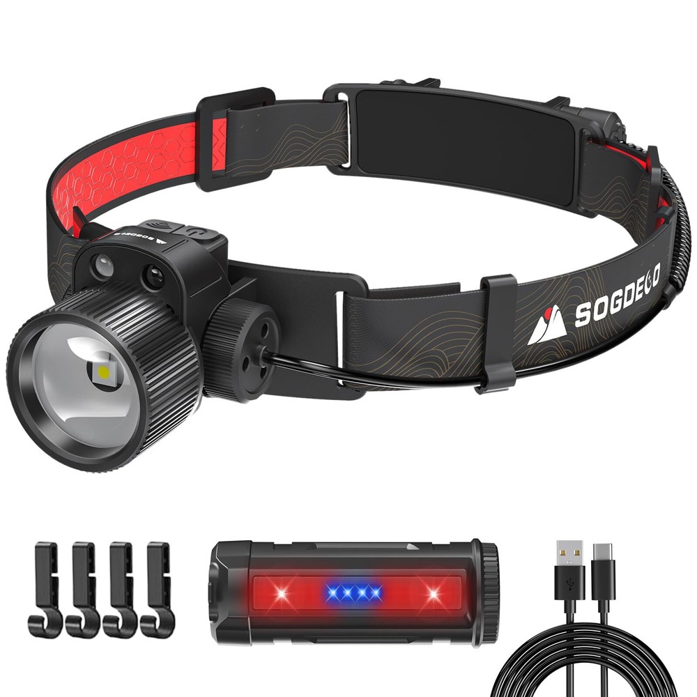 LED Headlamp Rechargeable, 100000 LM Super Bright Lightweight Head Lamp with ...