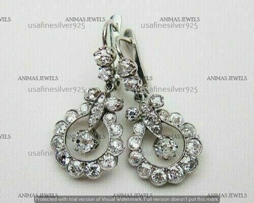 2 CT Moissanite Vintage Antique Dangle Drop Earrings Real 925 Sterling Silver