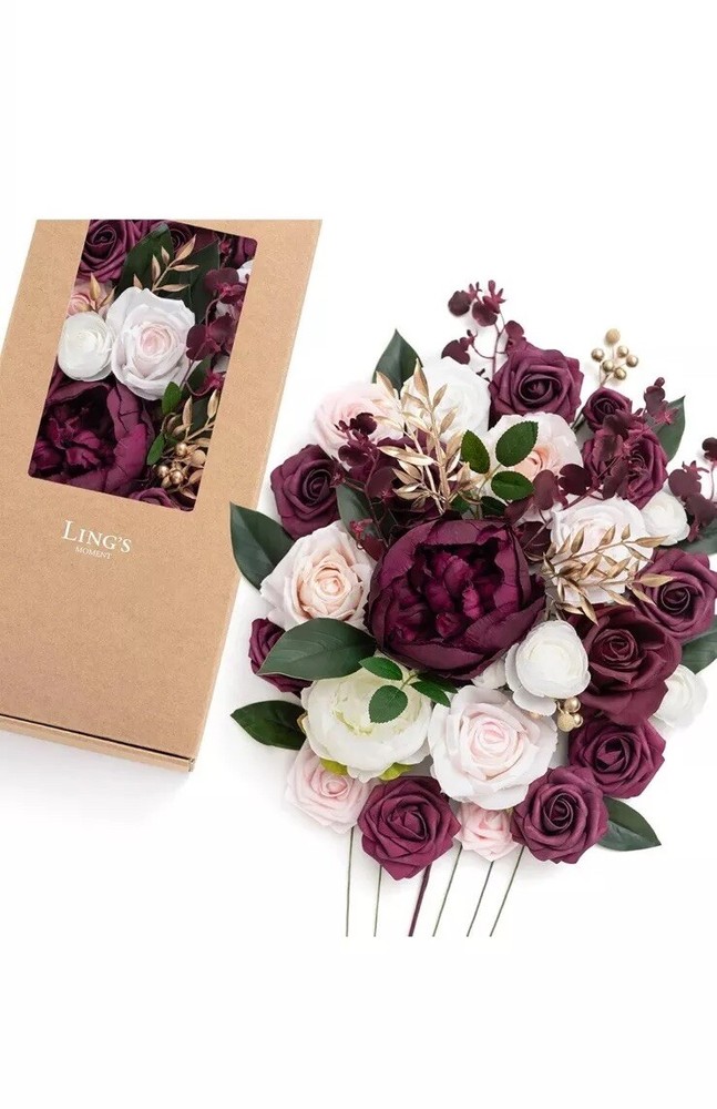 Ling's Moment Marsala Artificial Flowers Box Set for DIY Wedding Bouquets