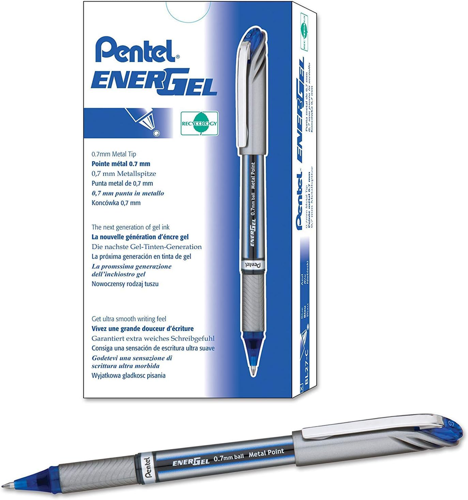 Pentel EnerGel NV 0.7mm Gel Ink Pens, Blue, Box of 12