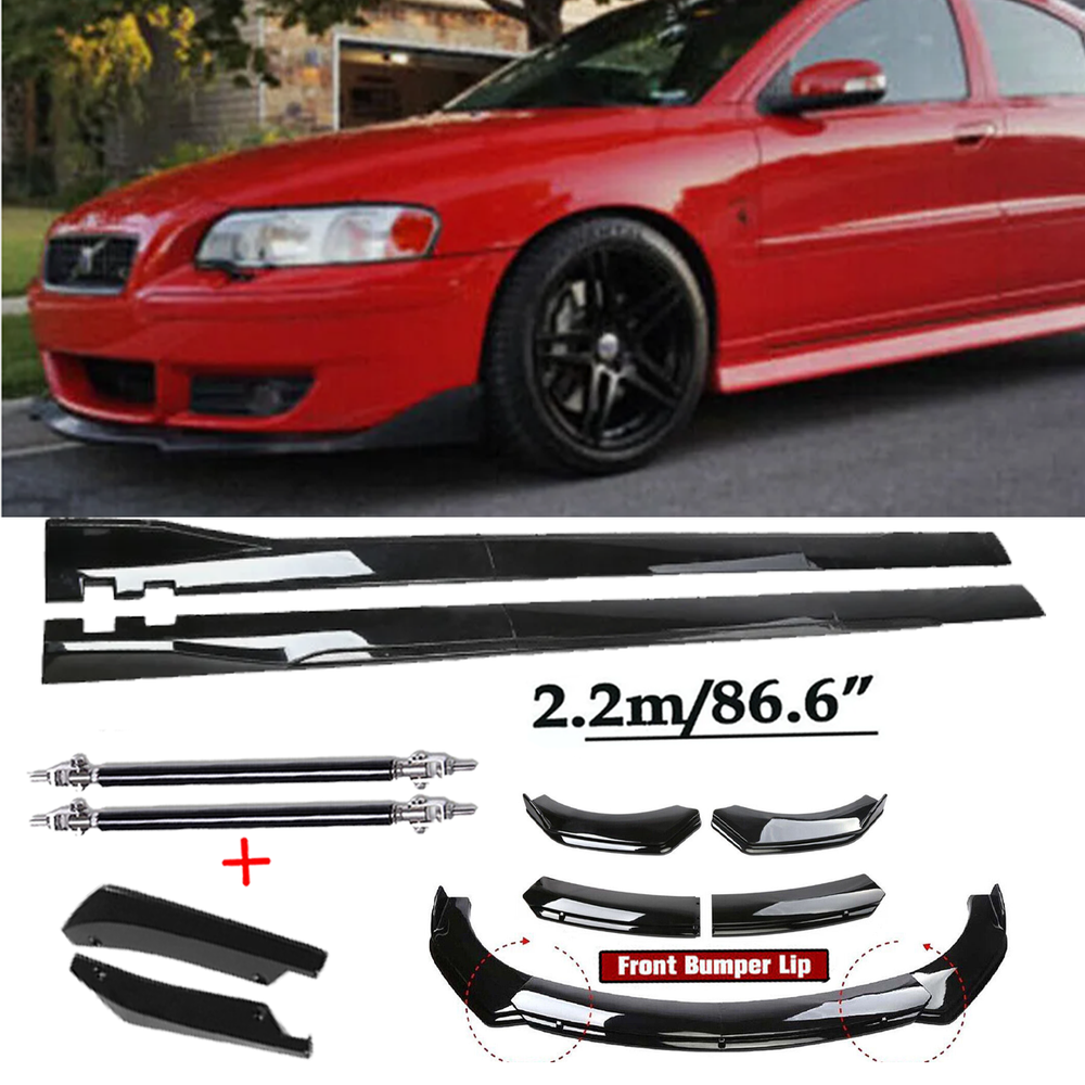 Volvo S40 S60 S70 S80 Glossy Black Front Bumper Spoiler & Side Skirt Body Kit
