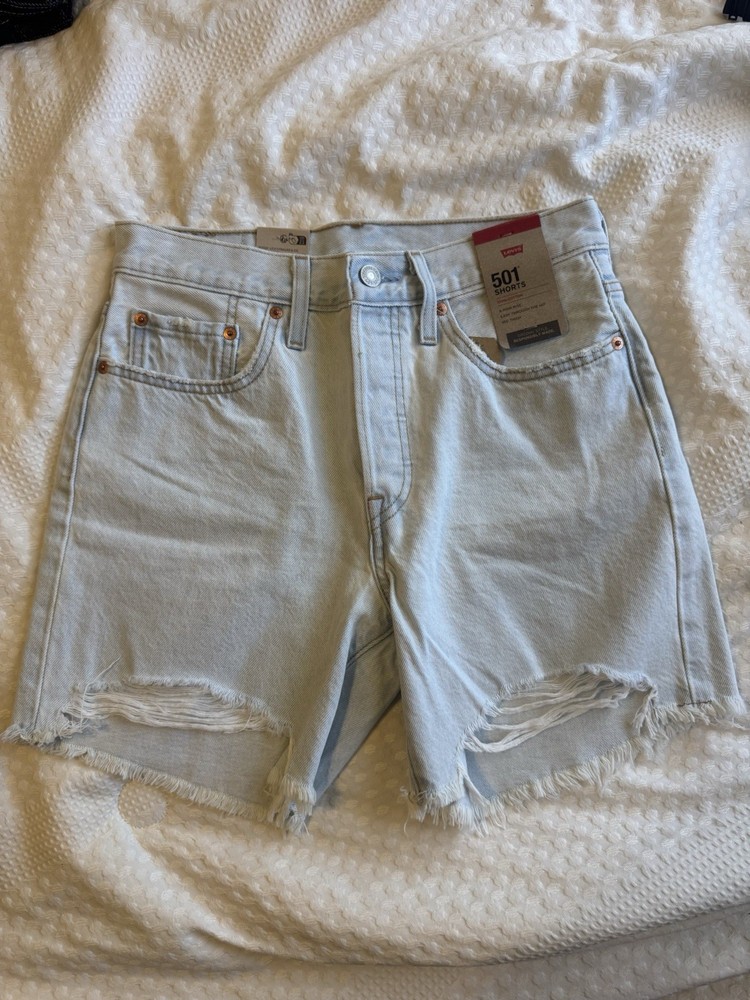 Levi's 501 Women's High Rise Cut Off Denim Shorts Light Blue 100% Cotton Size 27