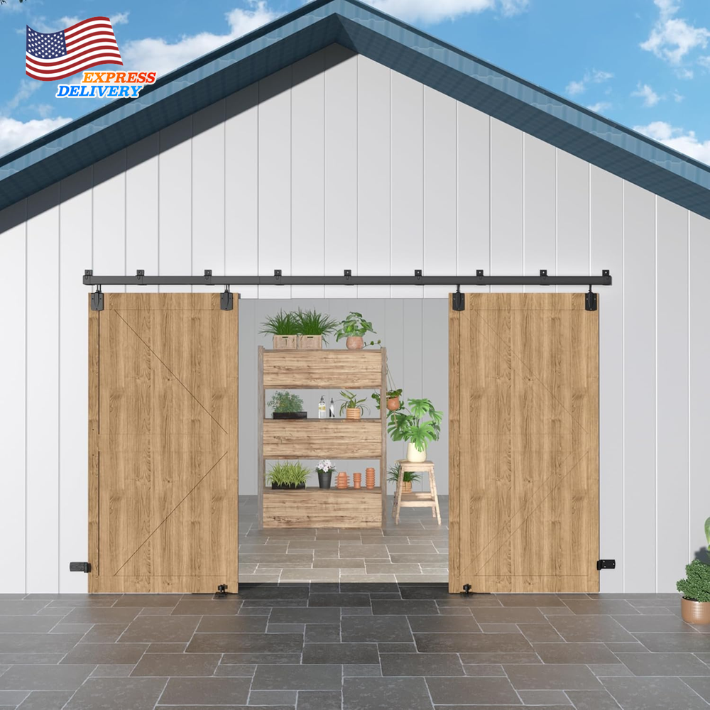 16FT Heavy Du Box Rail Exterior Barn Door Hardware Kit Sliding Door Hardware