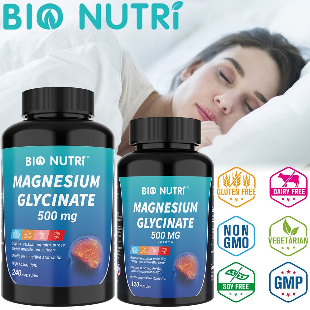 Magnesium Glycinate 500mg 120/240 Capsules For Sleep Stress Relief Support Bone