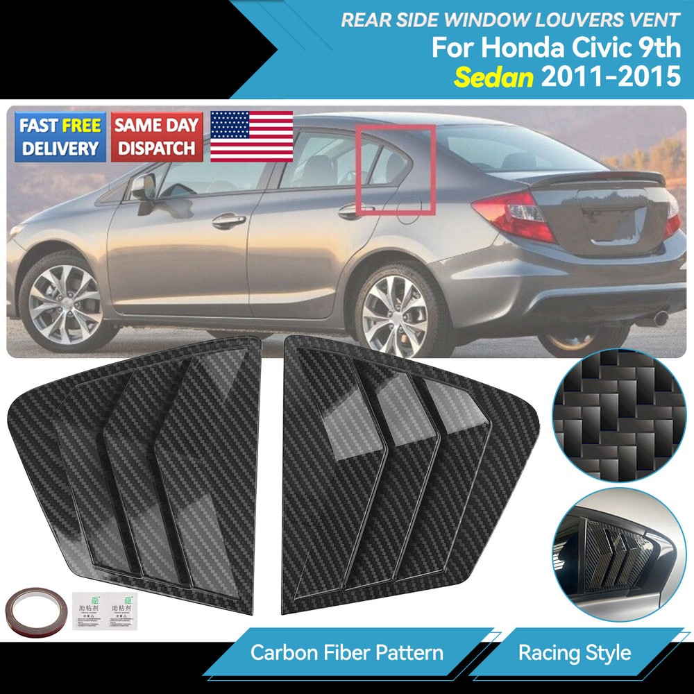 2Pc For Honda Civic 2012-2015 Car Side Quarter Window Vent Louver Shutter Cover;