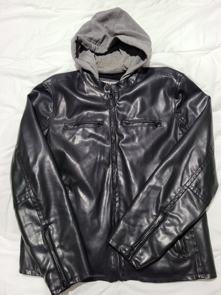 Levis Mens  Jacket Hoodie Faux Leather Brown Outerwear Pockets Casual