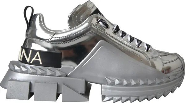 DOLCE & GABBANA Silver Leather Super Queen Sneakers Shoes Womens s. EU36 / US5.5