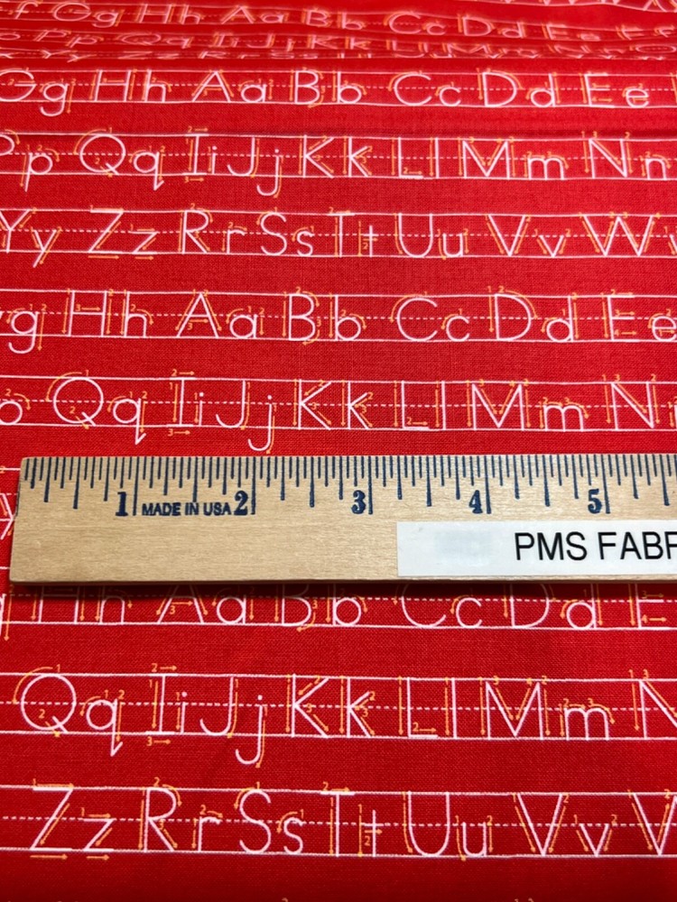 MODA Back to School 100% cotton fabric yard 36x44 ABC writing paper Apple print-image