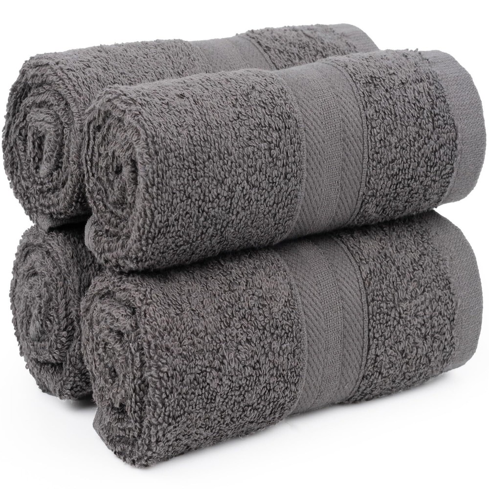 Soft Grey Quick-Dry Cotton Turkish Washcloths Set of 4 13x13