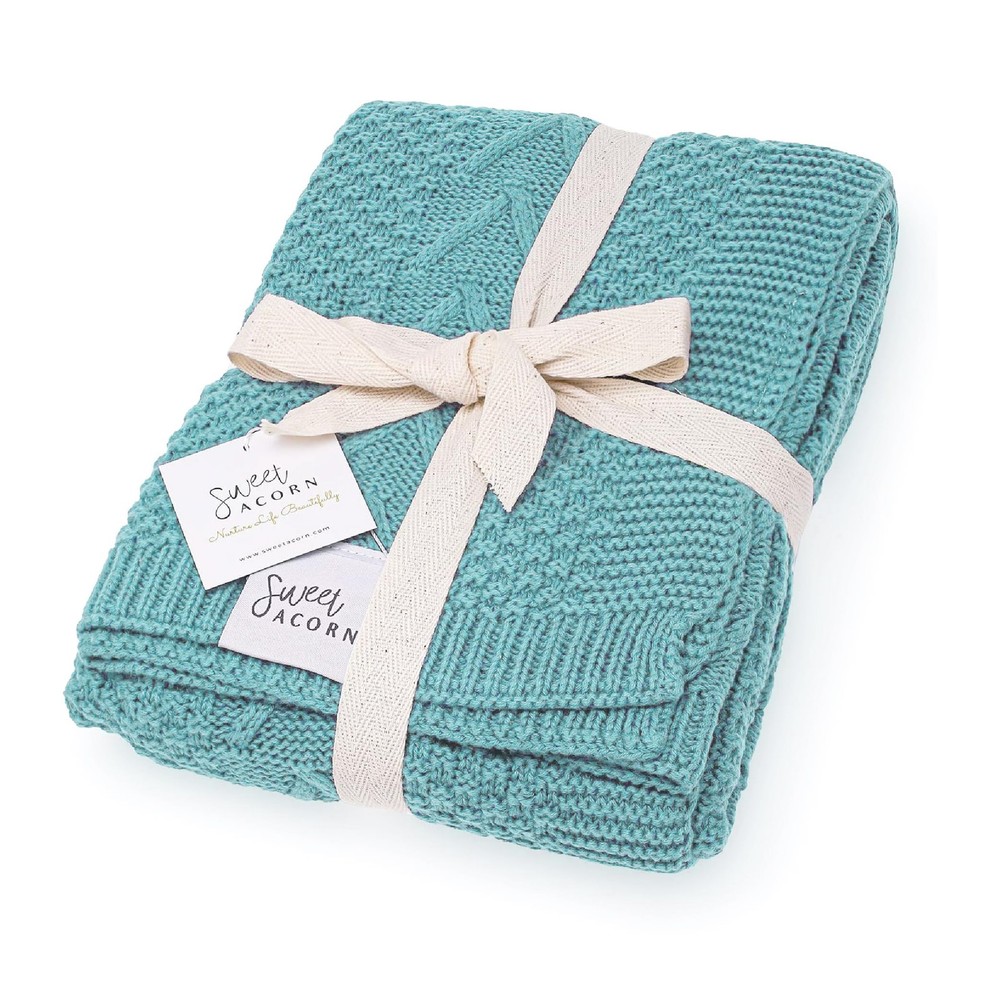 Knit Baby Blanket in Cable Pattern, Organic Cotton Blankets for Crib or Strol...