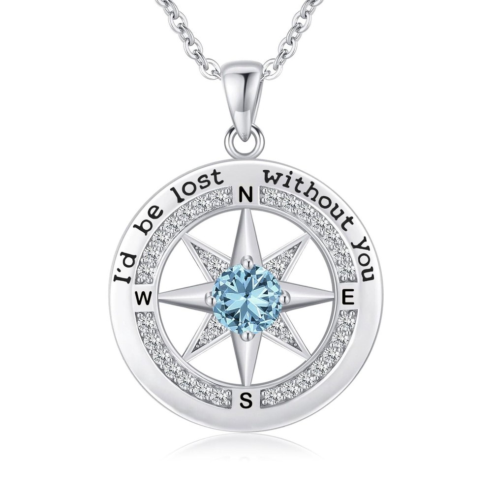 Mothers Day Gifts for Wife Compass Birthstone Necklace Wife Birthday Gift Ide...-image