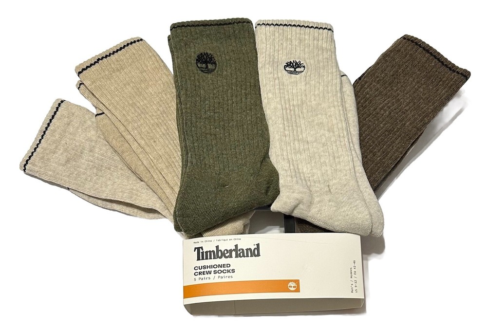 Timberland 5-Pair Men's Cushioned Crew Socks  Beige/Oatmeal/Green/Brown