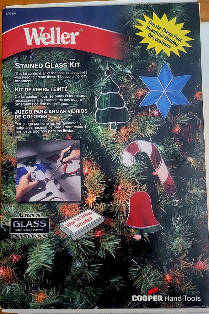 Weller Stained Glass Kit w/Tools - Make 4 Stained Glass Christmas Ornaments NEW