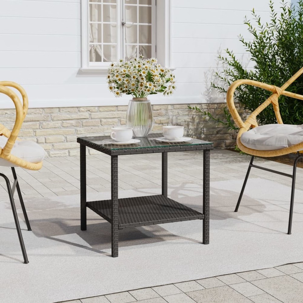 Side Table Black PE rattan, tempered glass, powder-coated steel