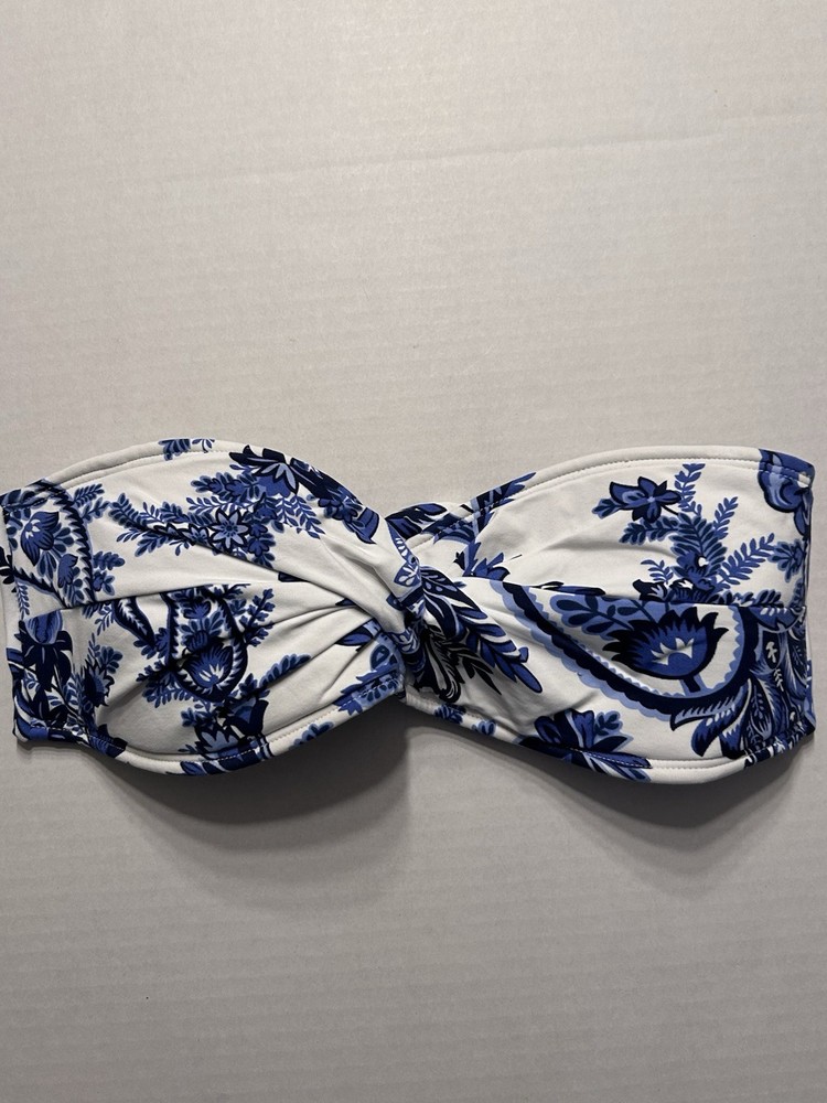Tommy Bahama Blue White Floral Strapless Bikini Twist Top Size Medium