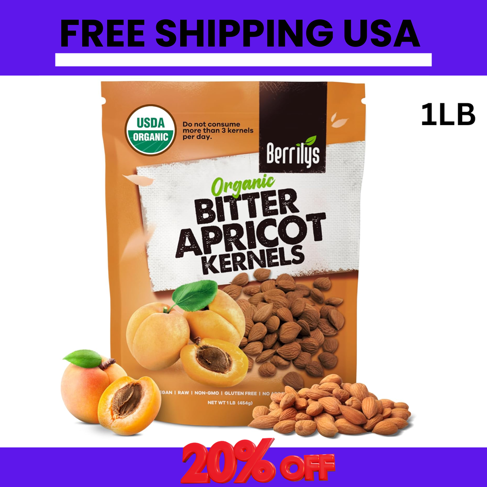 Organic Bitter Raw Apricot Kernel Premium Seeds 16oz Gluten Free Vegan USDA 1 lb
