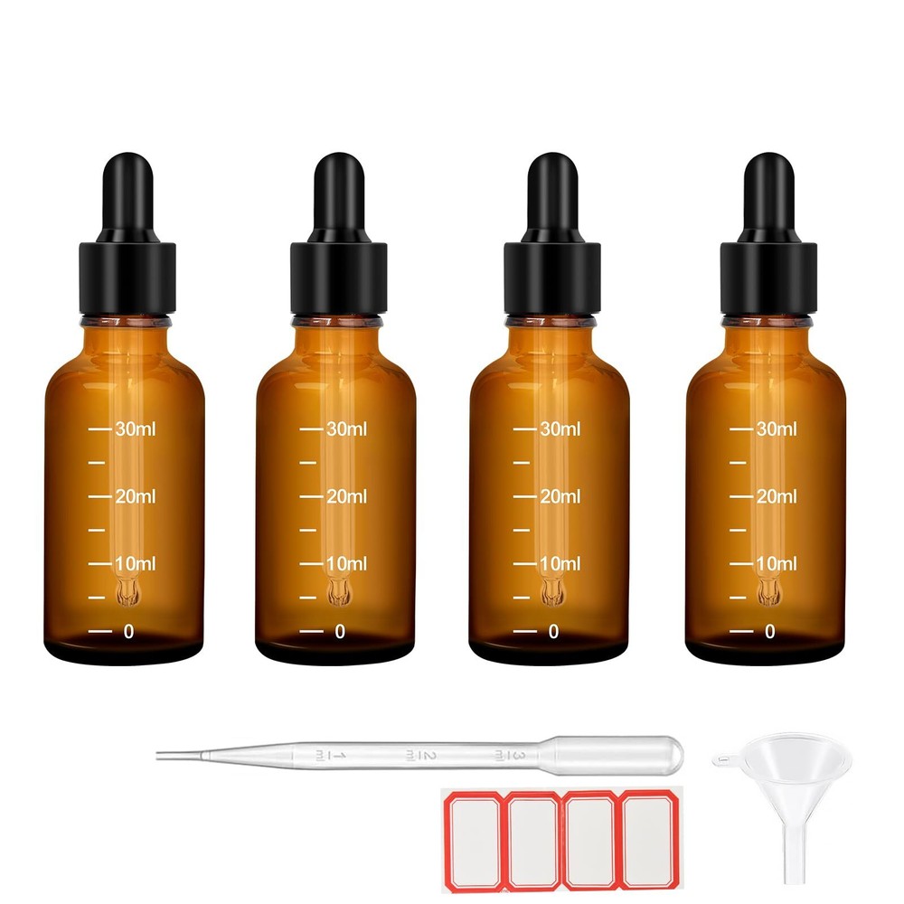 4Pcs Dropper Bottles Tincture Bottles with Dropper Glass 1oz 30ML Thick Amber...