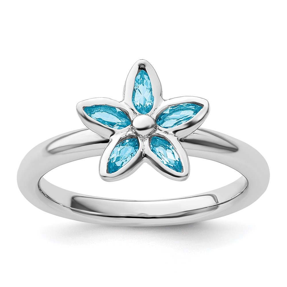 925 Sterling Silver Stackable Expressions Blue Topaz Flower Ring Size 10