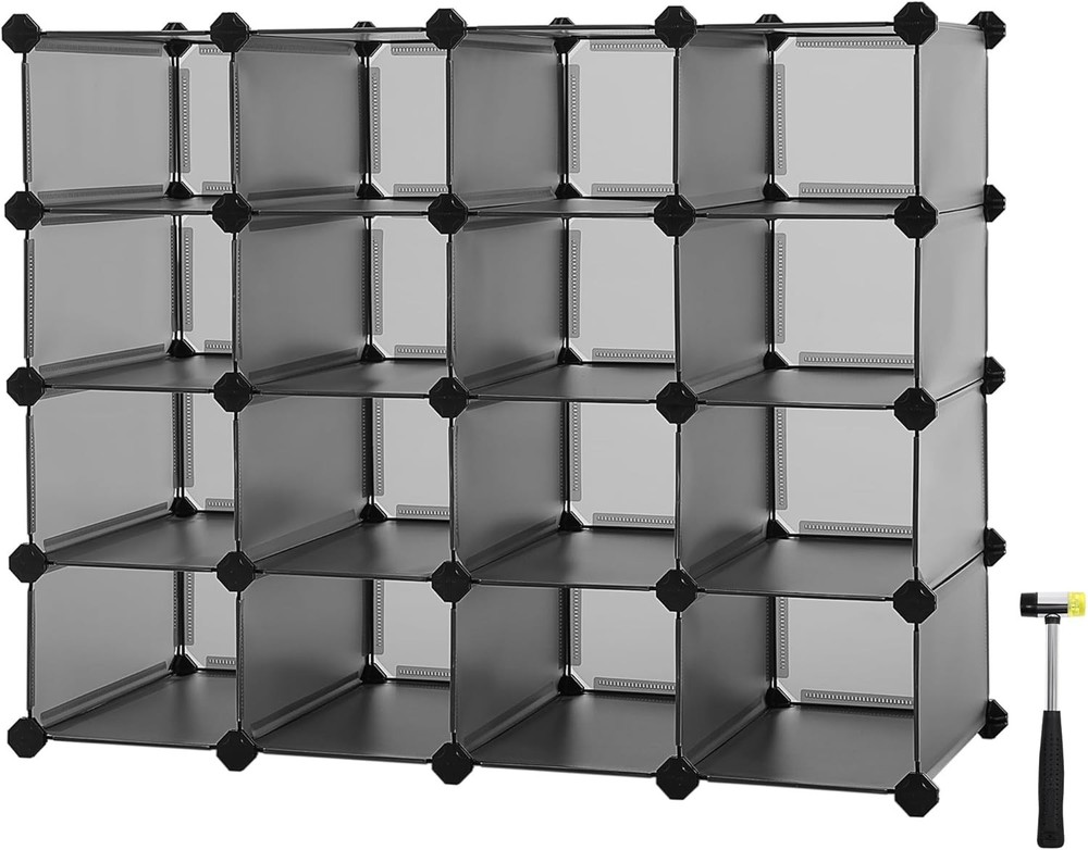 16-Cube Interlocking Plastic Shoe Rack DIY Storage Cabinet Organizer