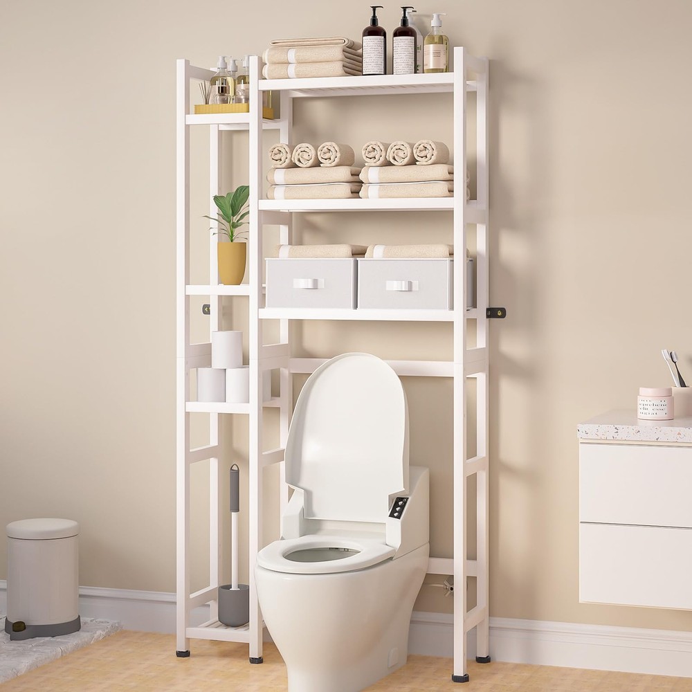 Homde Over The Toilet Storage with Basket and Drawer, Bamboo Bathroom Organiz...