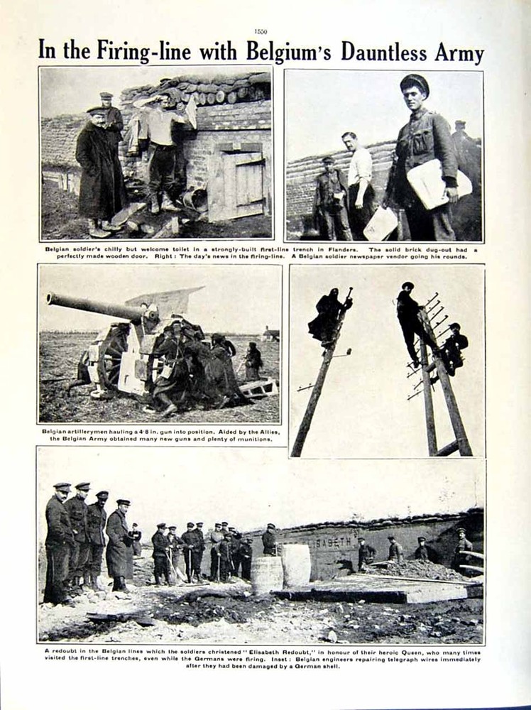 Original Old Antique Print 1915-16 World War Belgian Siers France Redoubt Gun