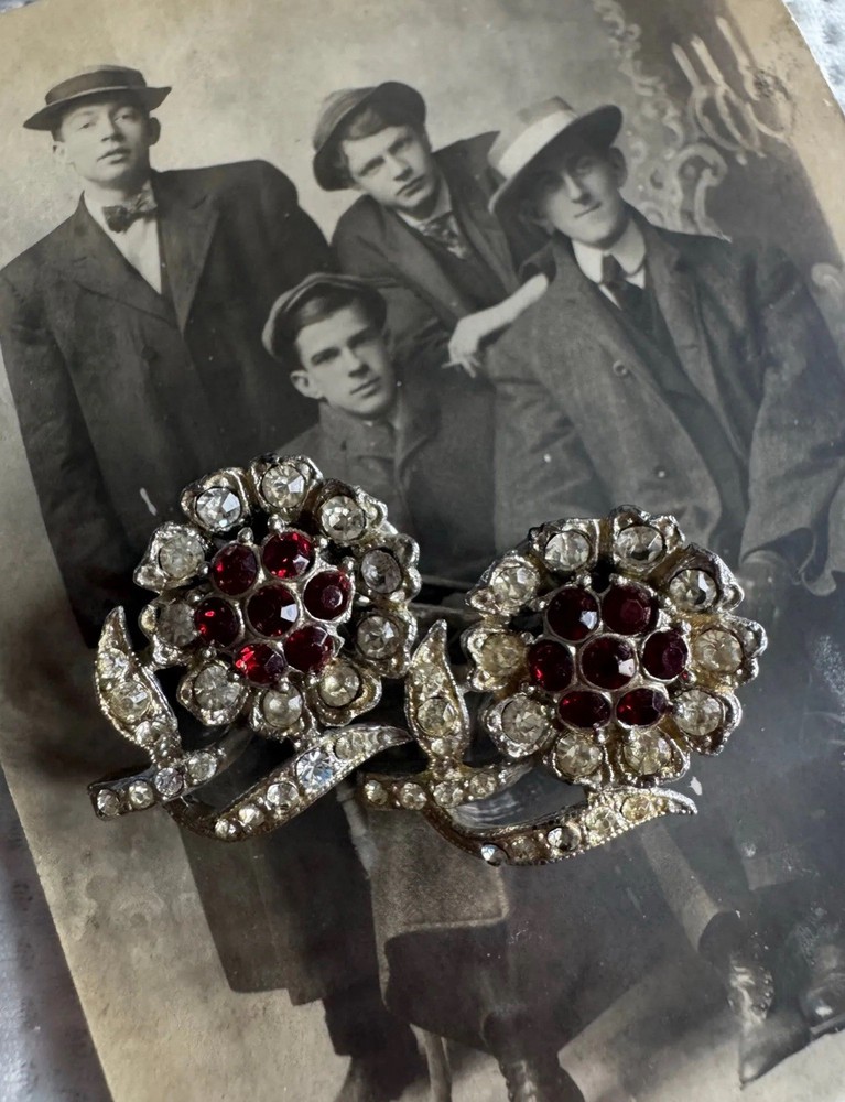 Coro Duette Vintage Brooch with Flowers and Rhinestone Accent