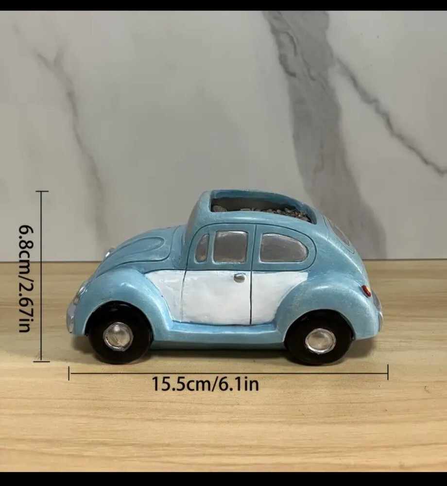 Vintage-Style Blue Beetle Car Succulent Planter 6.1