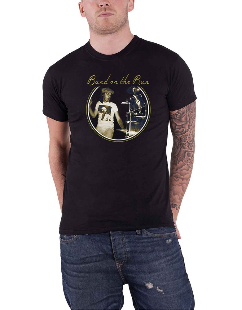 Official Paul McCartney Wings Band On The Run Logo Men's Black T-Shirt