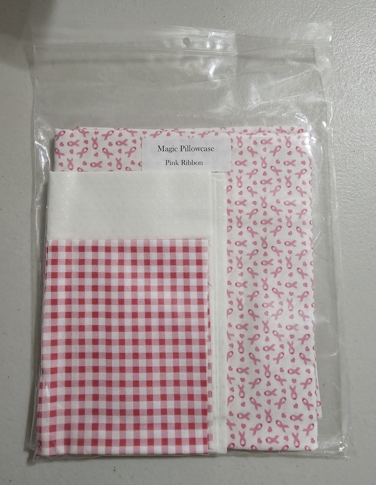 SHABBY FABRICS Magic Pillowcase Pink Ribbons KIT - NIP Fabric Only - No Pattern