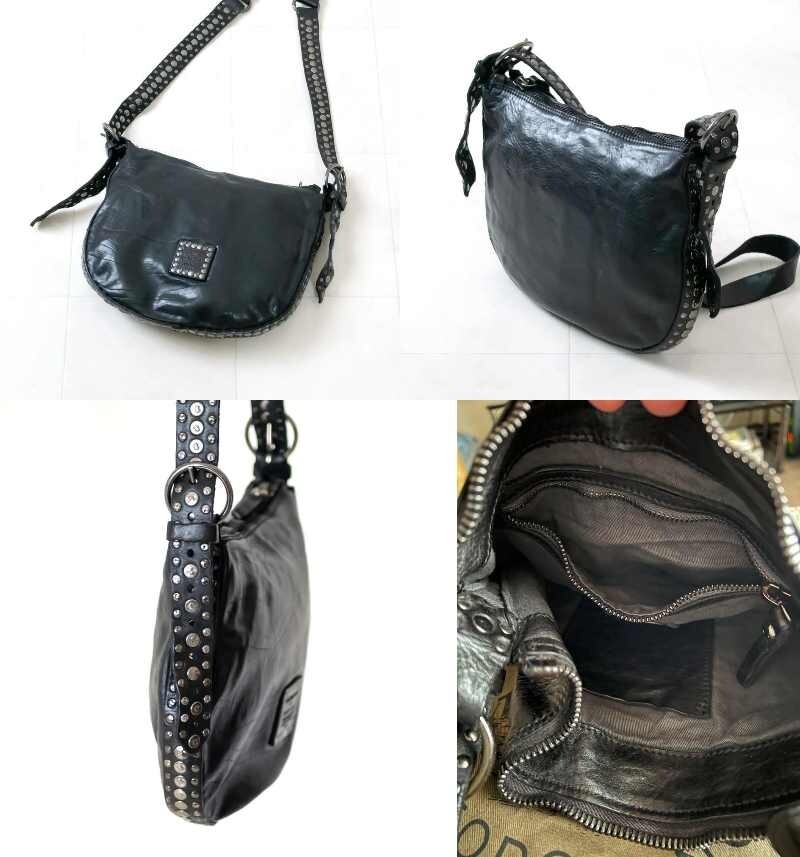 Campomaggi Italian Leather Studded Black Crossbody Bag for Women