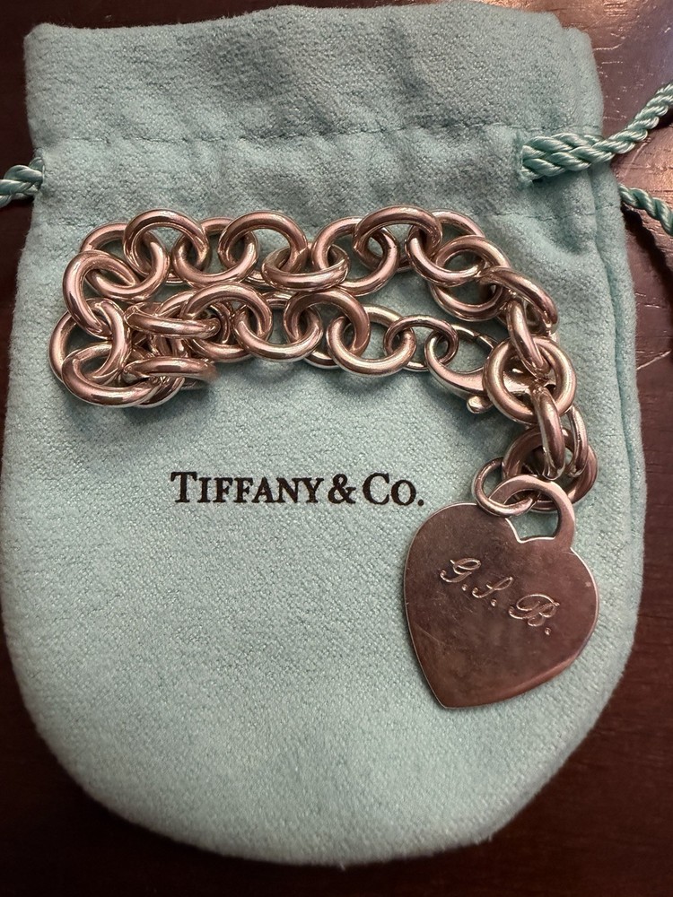 TIFFANY & CO. STERLING SILVER .925 O-LINK BRACELET W/HEART CHARM-7 1/4