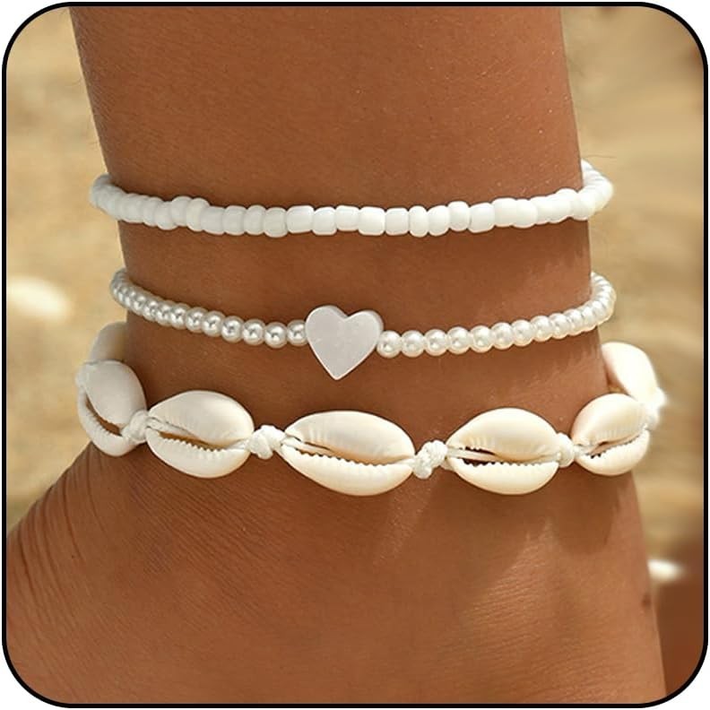 3PCS Boho Anklets for Women Summer Beach Women's Ankle Bracelets Beaded Anklet B