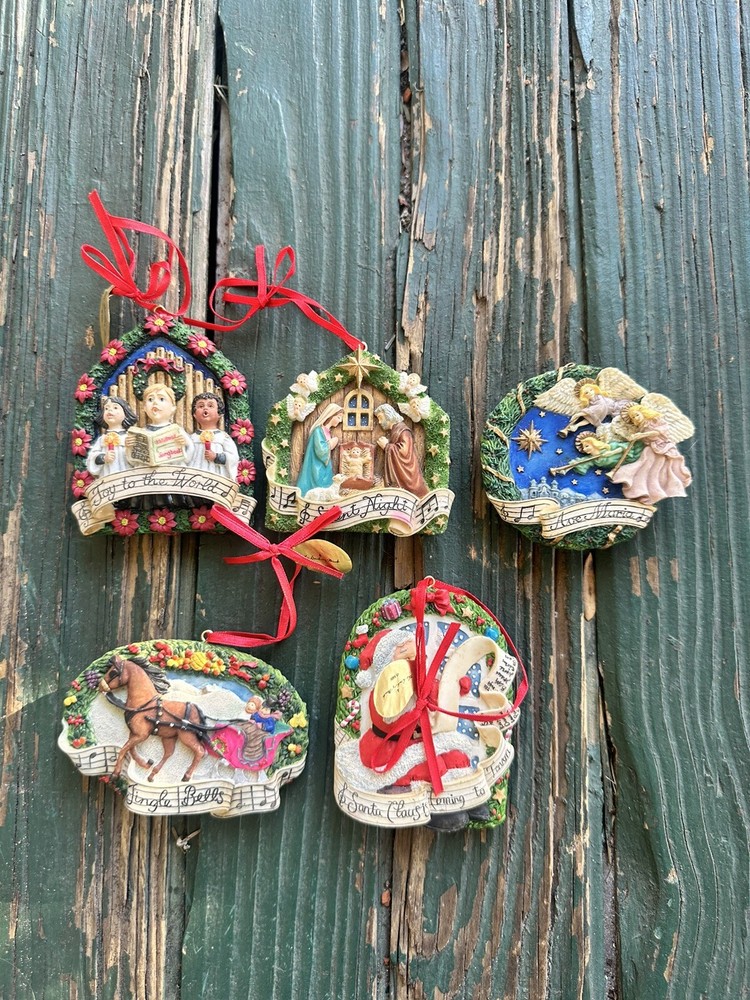Danbury Mint Songs of Christmas Tree Ornaments Santa Silent Night Jingle Bells 5
