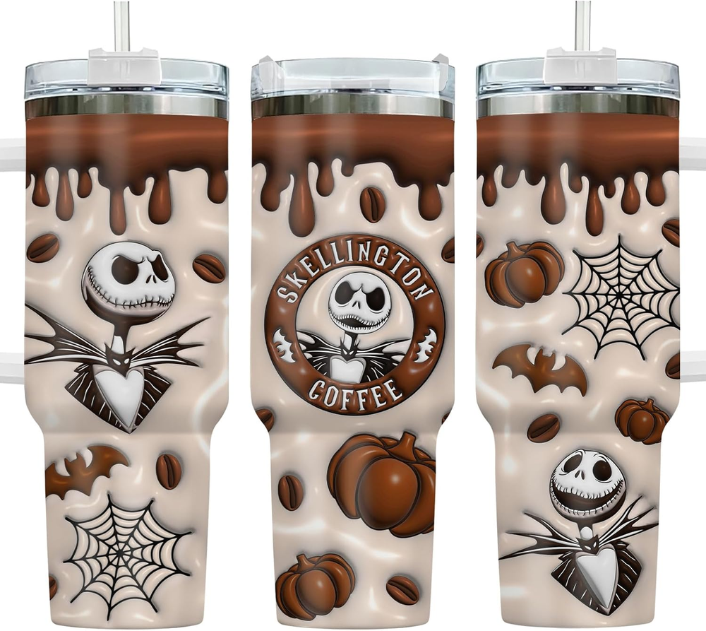 Christmas 3D Tumbler with Handle and Straw Lid, Jack Stainless Steel Tumbler 40