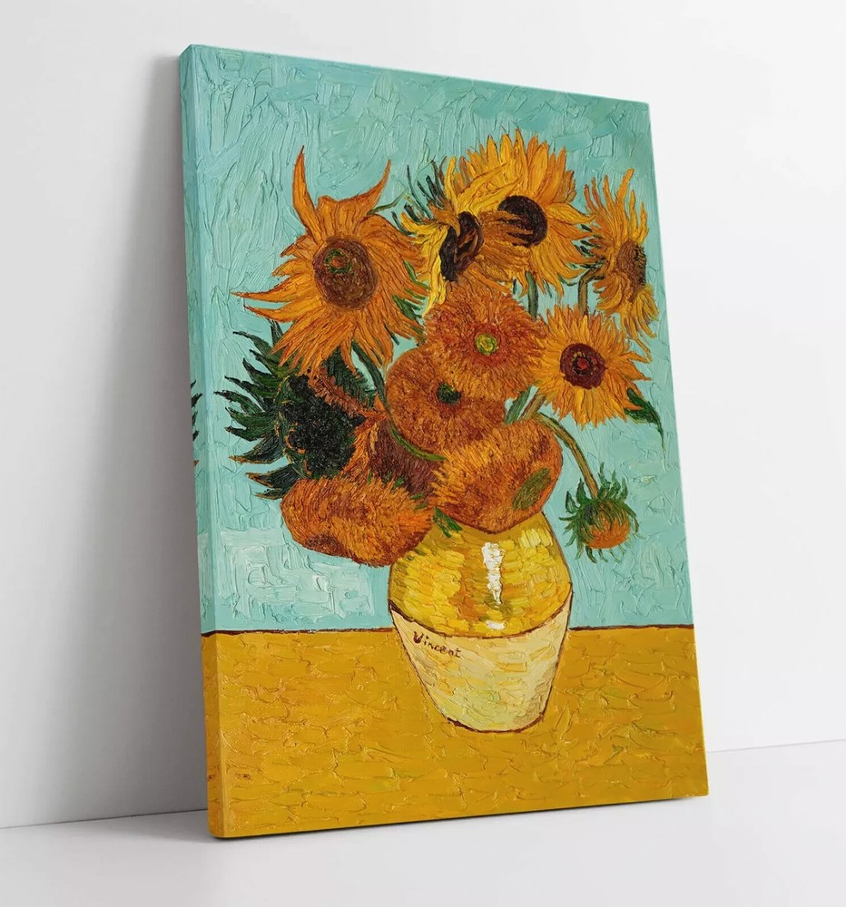 SUNFLOWERS LARGE  WALL ART FLOAT EFFECT, PICTURE, POSTER PRINT-BLUE